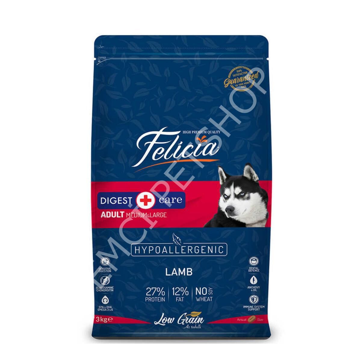 Felicia Düşük Tahıllı Hipoalerjenik Kuzu Etli Orta ve Büyük Irk Yetişkin Köpek Maması 3kg