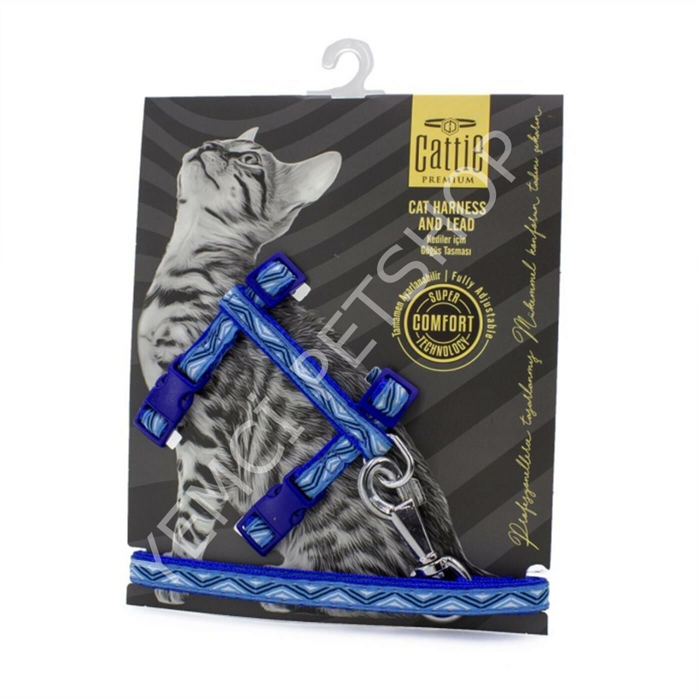 CATTİE DESENLİ KEDİ GÖĞÜS & GEZDİRME TAKIMI ROYALMAVİ 1X25-40CM