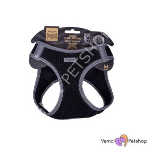 DOGGİE HAVALI DOKUMA REFLEKTÖR SERİSİ KÜÇÜK IRK GÖĞÜS TASMASI SİYAH M-38-44CM