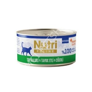 Nutri Feline Ton, Tavuk ve Ciğerli Probiyotikli Tahılsız Kedi Konservesi 70 Gr