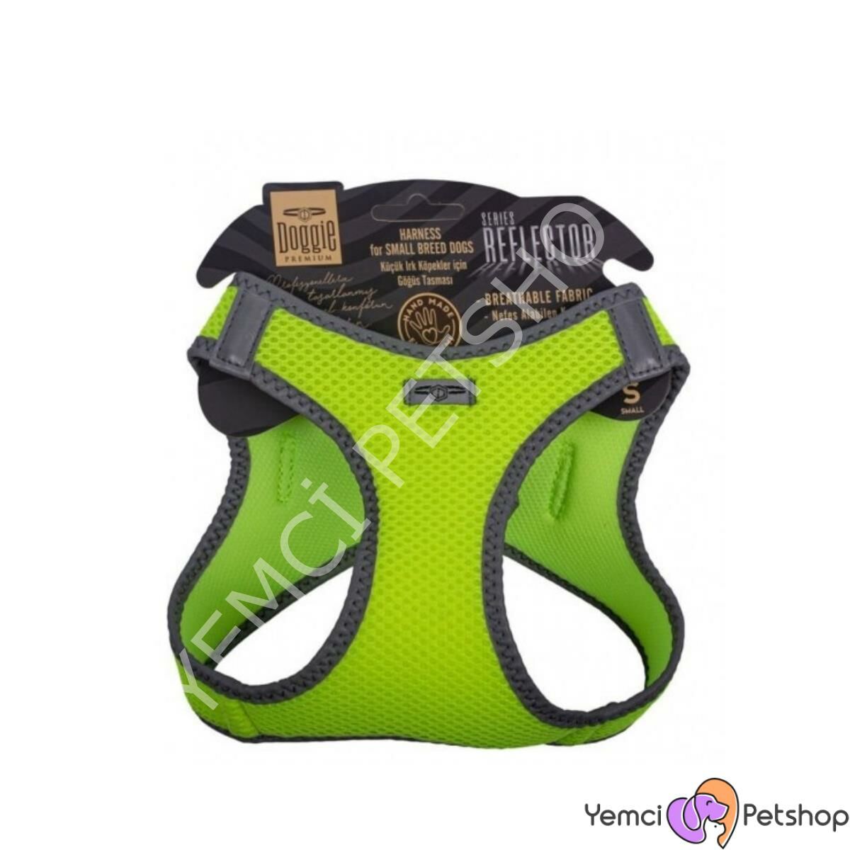 DOGGİE HAVALI DOKUMA REFLEKTÖR SERİSİ KÜÇÜK IRK GÖĞÜS TASMASI SARI 3XS-22-26CM