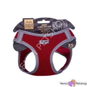 DOGGİE HAVALI DOKUMA REFLEKTÖR SERİSİ KÜÇÜK IRK GÖĞÜS TASMASI KIRMIZI L-42-48CM