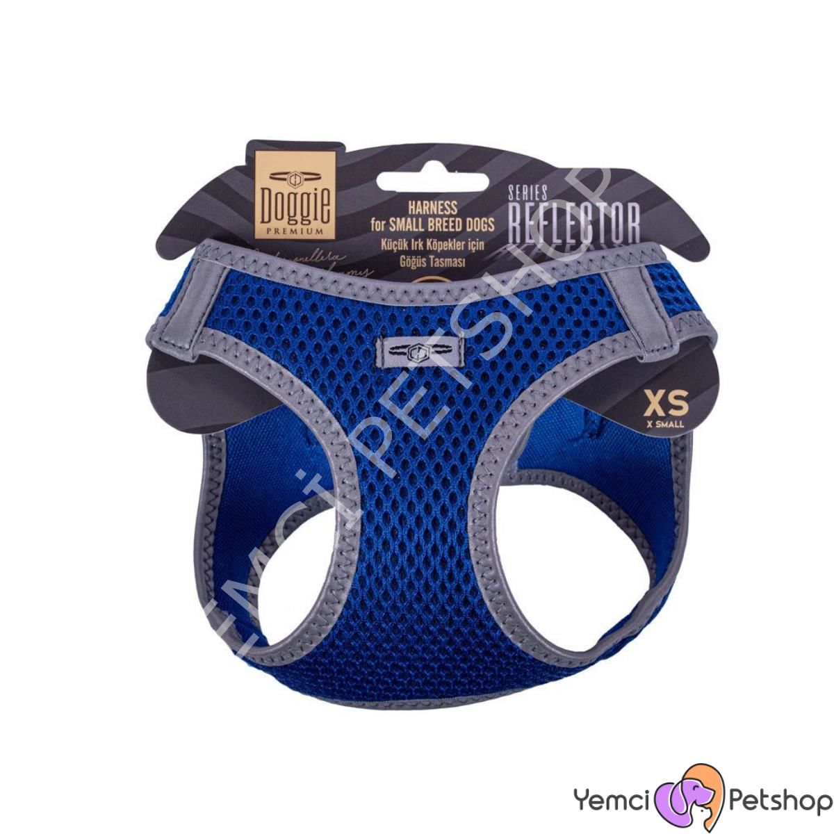 DOGGİE HAVALI DOKUMA REFLEKTÖR SERİSİ KÜÇÜK IRK GÖĞÜS TASMASI MAVİ L-42-48CM