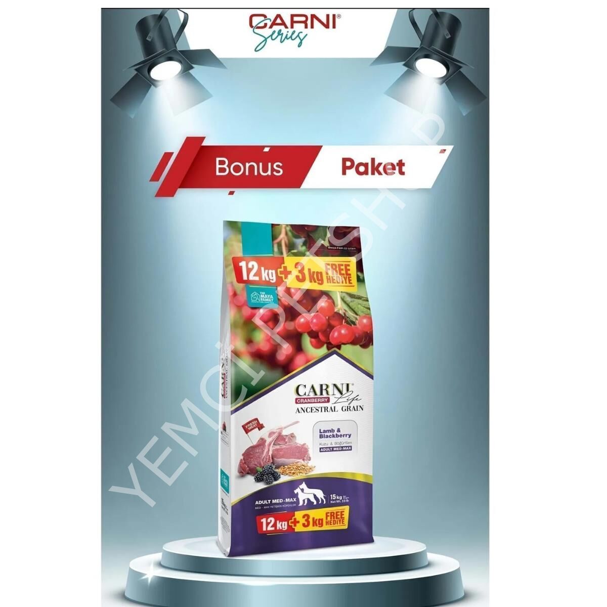 Carni Life Düşük Tahıllı Kuzu Etli Boğurtlenli Orta Büyük Irk Köpek Maması 12 3 Kg