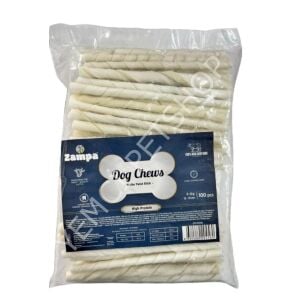 Zampa Beyaz Burgu Çubuk 100 Adet Kemik 5-6gr 12-13CM Yavru Köpek Diş Kaşıma Kemiği Stick Köpek Kemiği