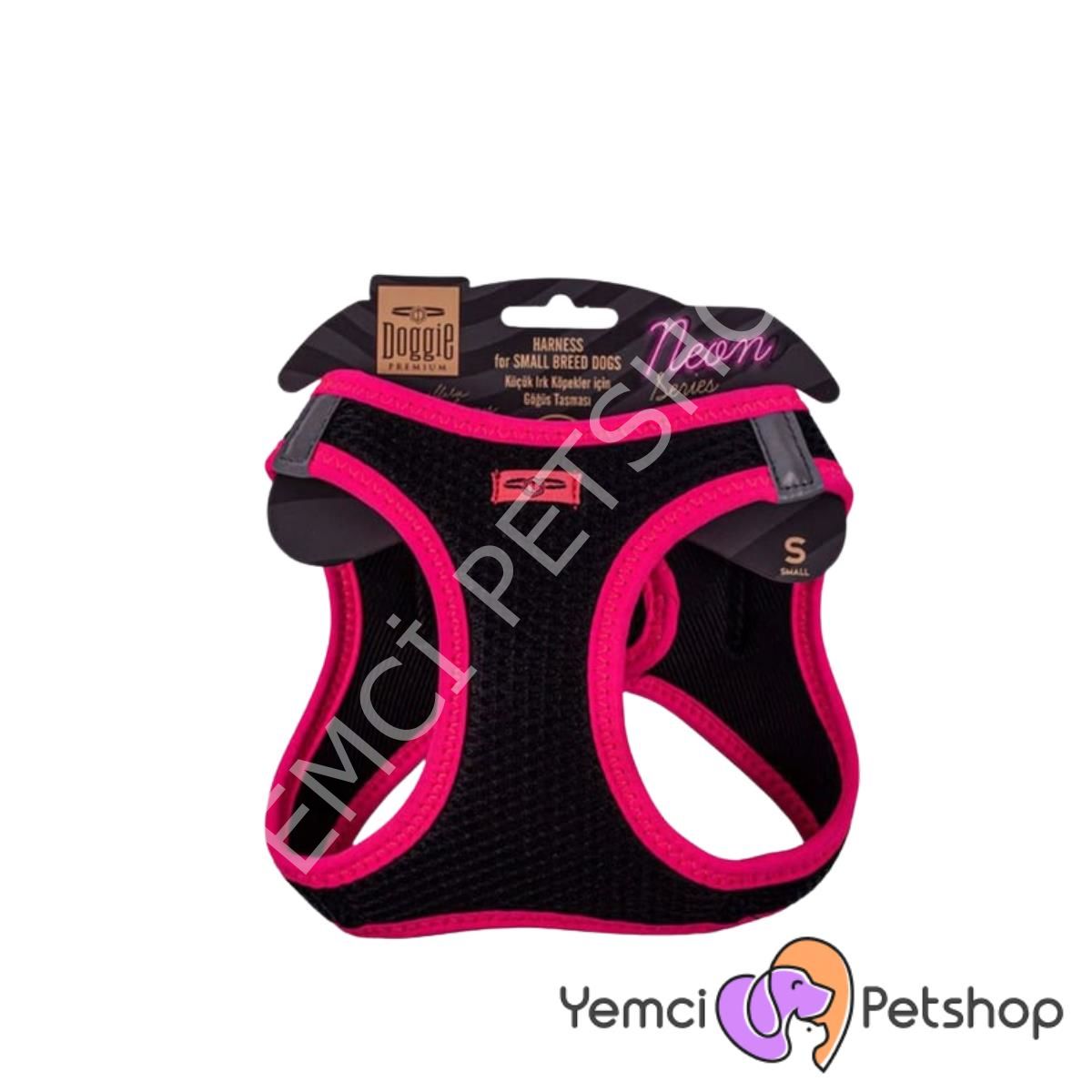 DOGGİE HAVALI DOKUMA NEON SERİSİ KÜÇÜK IRK GÖĞÜS TASMASI PEMBE S-32-38CM