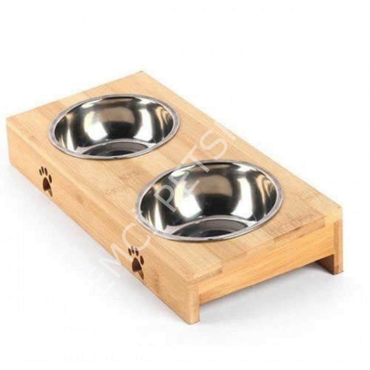EuroGold Ahşap Sehpalı İkili Çelik Kedi ve Küçük Irk Köpek Mama ve Su Kabı 2x200 Ml