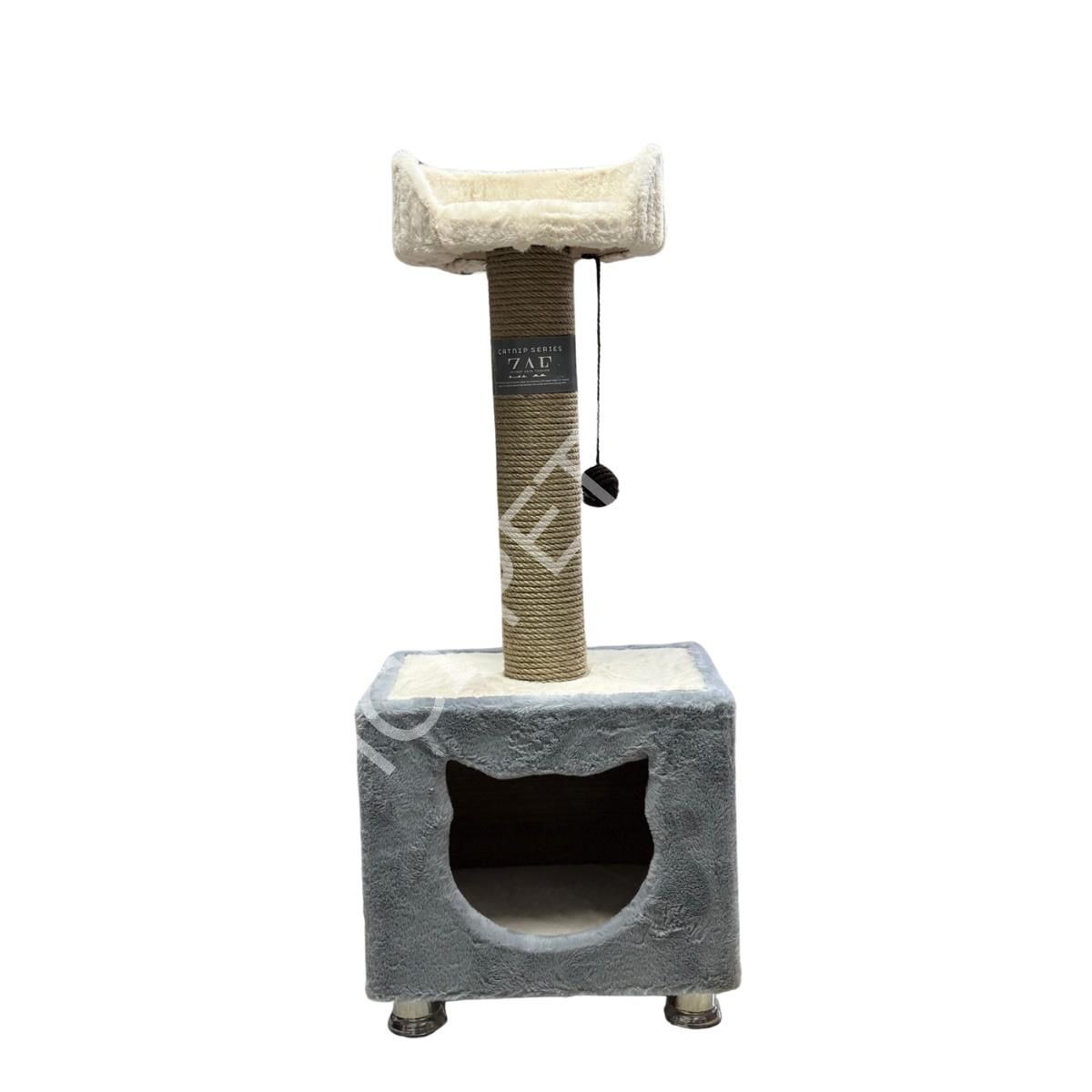 ZAF CAT BOX KEDİ NANELİ ÜSTÜ YATAKLI KEDİ EVİ GRİ