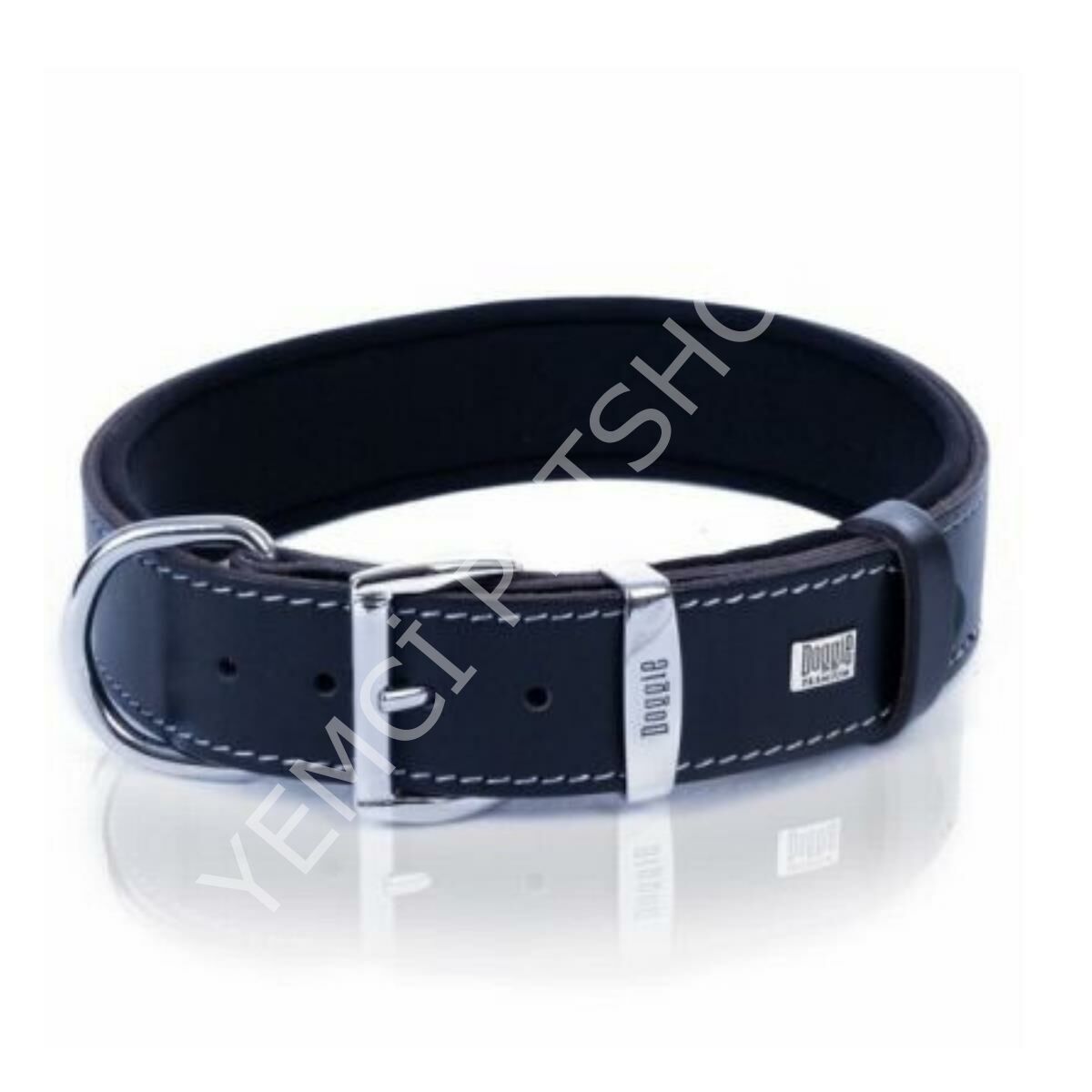 DOGGİE KONFOR DERİ BOYUN TASMASI SİYAH 4X47-55CM