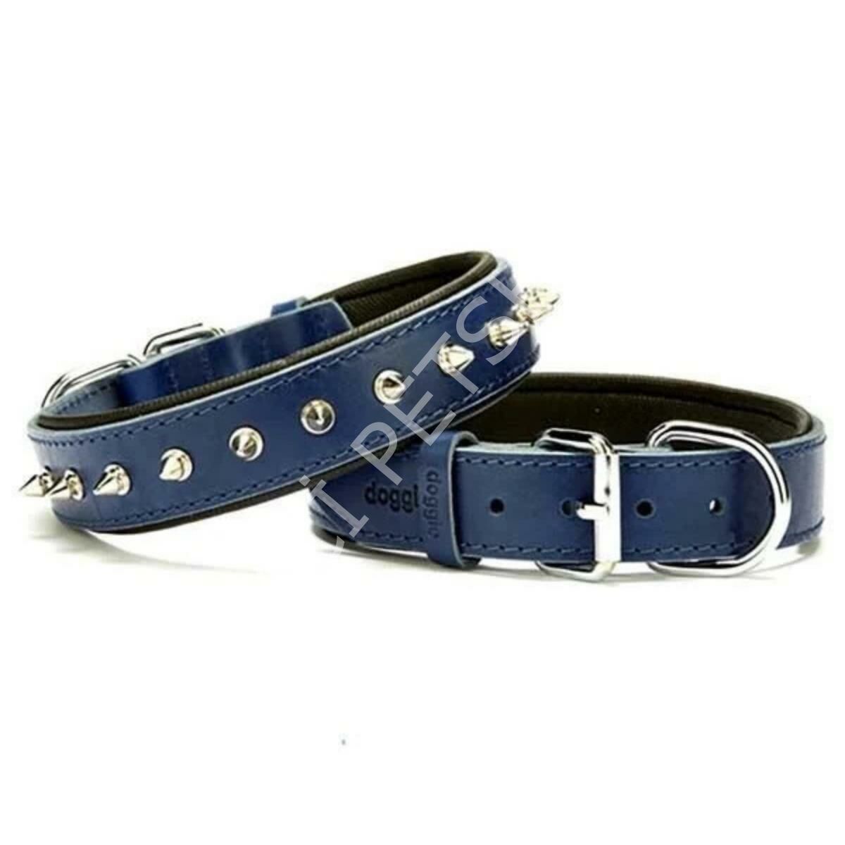 DOGGİE KONFOR DERİ ÇİVİLİ BOYUN TASMASI ROYALMAVİ 4X52-60CM