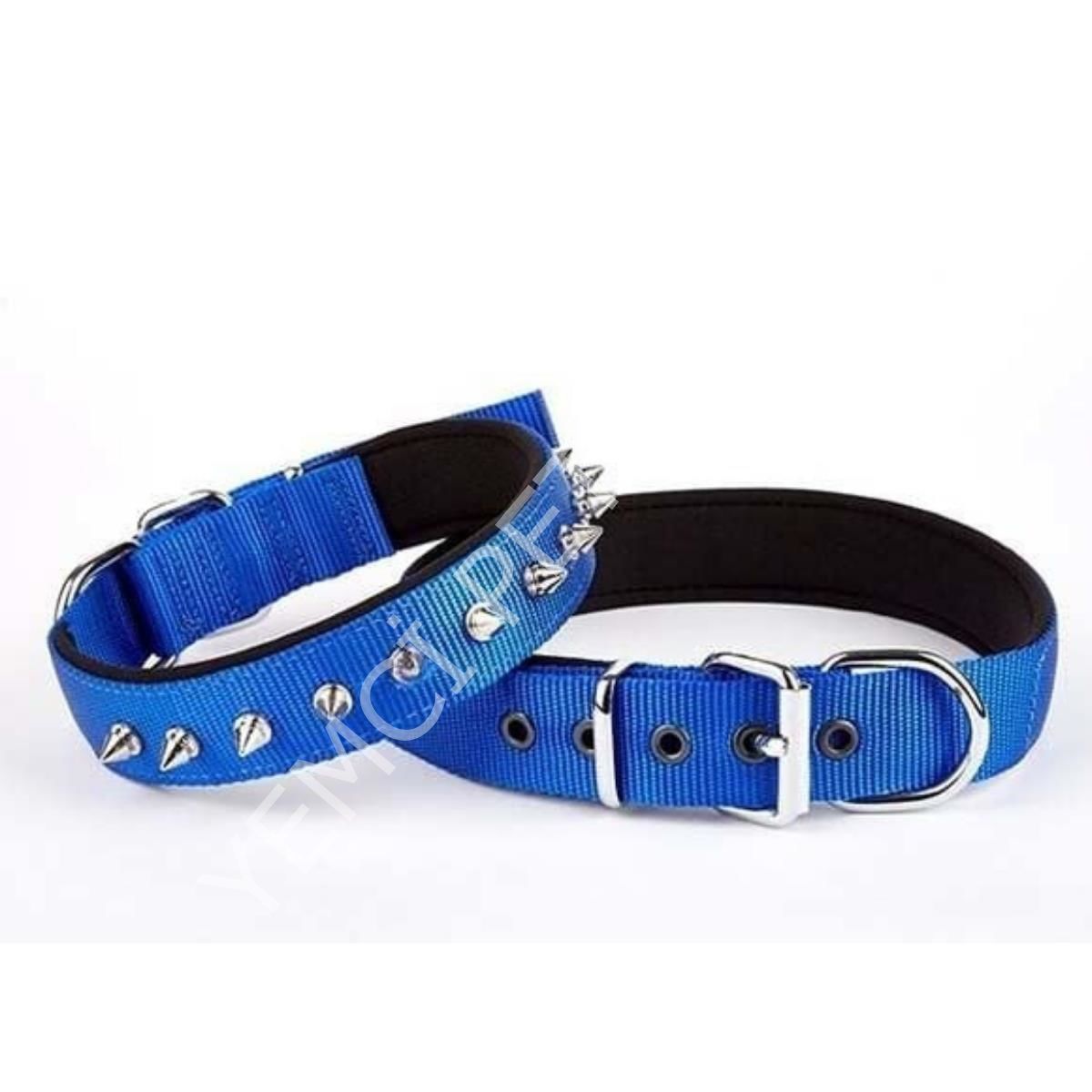 DOGGİE KONFOR DOKUMA ÇİVİLİ BOYUN TASMASI ROYALMAVİ 3X47-55CM