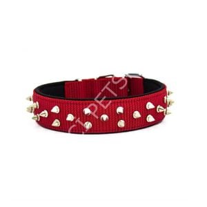 DOGGİE KONFOR DOKUMA BOL ÇİVİLİ BOYUN TASMASI KIRMIZI 5X50-60CM