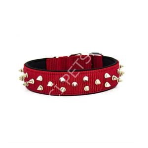 DOGGİE KONFOR DOKUMA BOL ÇİVİLİ BOYUN TASMASI KIRMIZI 5X60-70CM