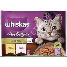 Whiskas Pouch Pure Delight Jöle İçinde Tavuklu ve Somonlu Yetişkin Kedi Konservesi 85gr (4'lü)