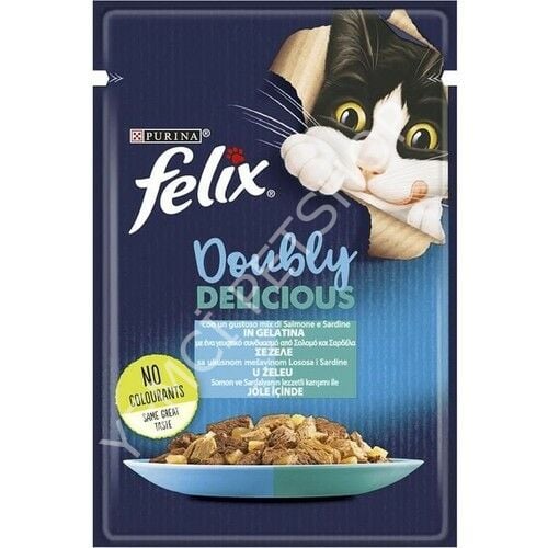 Felix Pouch Doubly Delicious Somon ve Sardalyalı Yaş Kedi Maması 85 Gr