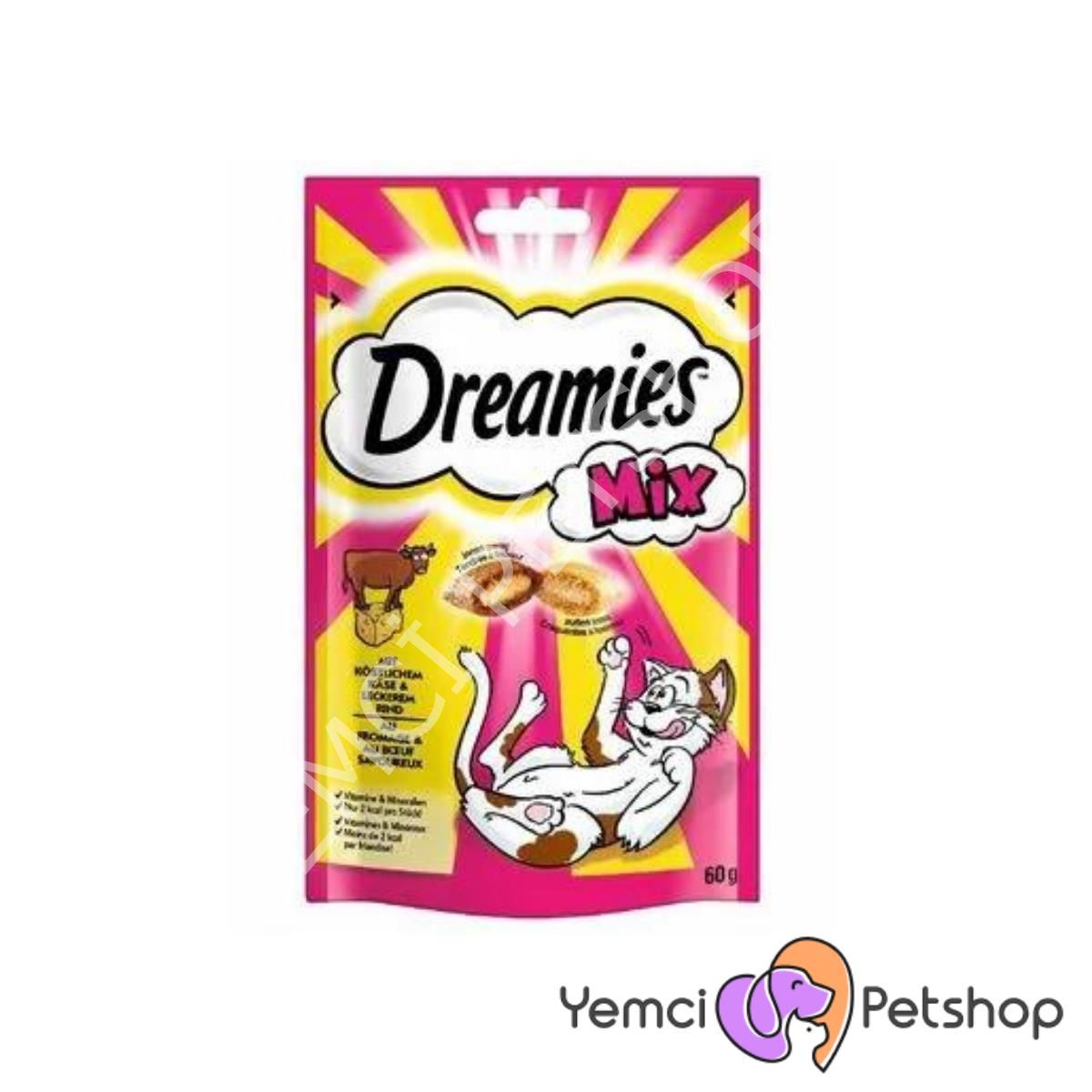 Dreamies Mix İç Dolgulu Sığır Etli ve Peynirli Kedi Ödül Bisküvisi 60gr