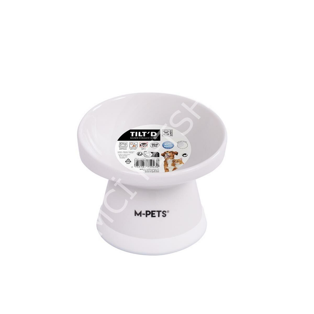 M-Pets Tiltd Seramik Kedi ve Köpek Mama ve Su Kabı 150ml (Beyaz)