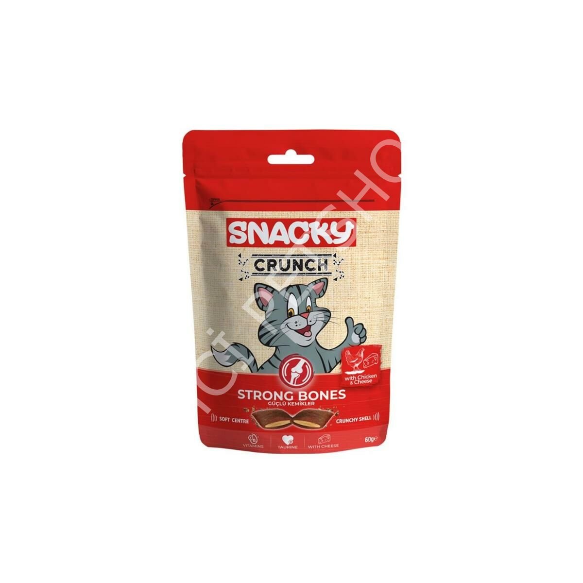 Snacky Crunch Strong Bones Güçlü Kemikler için Tavuklu ve Peynirli Kedi Ödül Maması 60gr