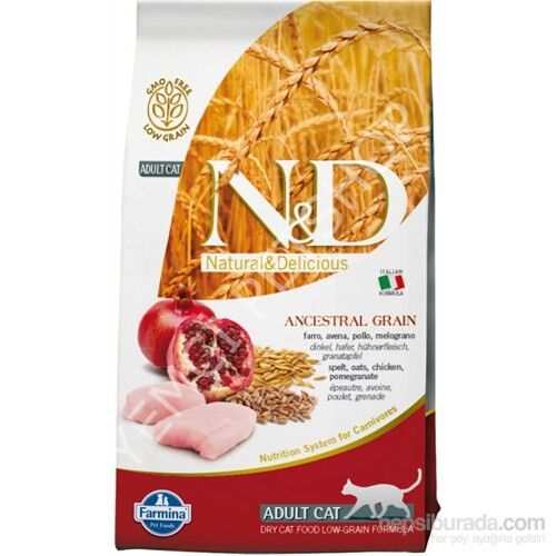 N&D Düşük Tahıllı Tavuk ve Narlı Yetişkin Kedi Maması 1.5 Kg