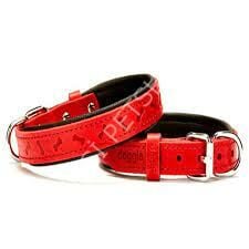 DOGGİE KONFOR DERİ KEMİK DESENLİ BOYUN TASMASI KIRMIZI 4X47-55CM
