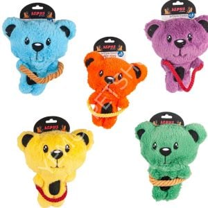 İPLİ PELUŞ RENKLİ AYICIK VİGVİGLİ KÖPEK OYUNCAĞI