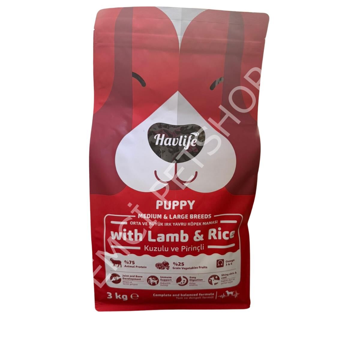 Havlife Orta ve Büyük Irk Kuzulu Yavru Köpek Maması 3 Kg