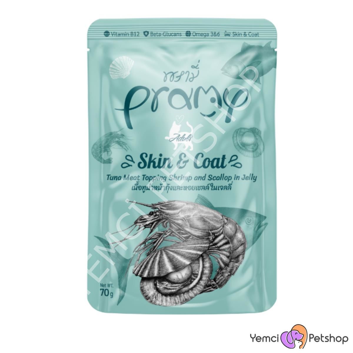 PRAMY TON BALIKLI DENİZ TARAKLI KARİDESLİ TAMAMLAYICI YETİŞKİN KEDDİ MAMASI 70 GR