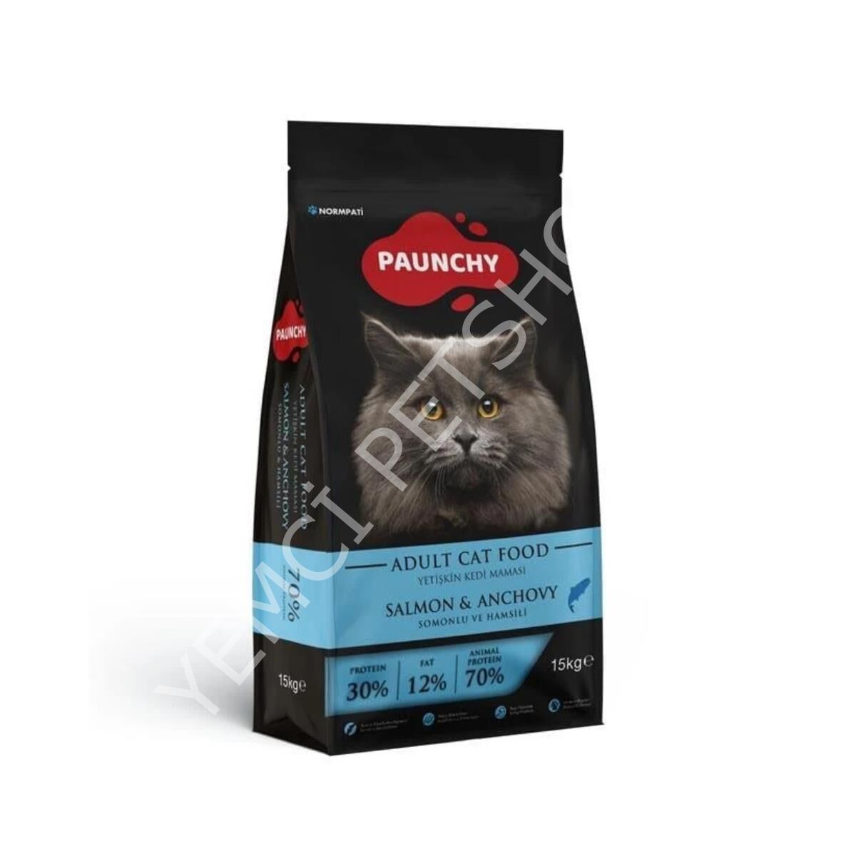 Paunchy Somonlu ve Hamsili Yetişkin Kedi Maması 15KG
